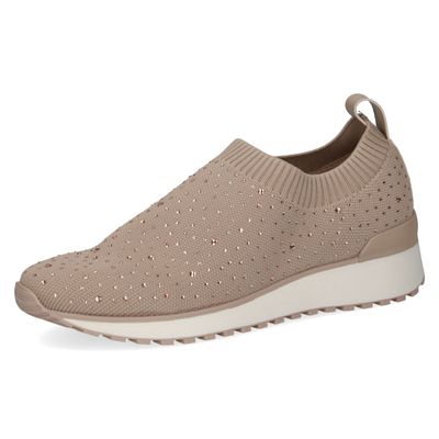 Sneakers Donna Slip on Semi Elasticizzato Beige con Strass, Plantare Estraibile, CAPRICE - 24703