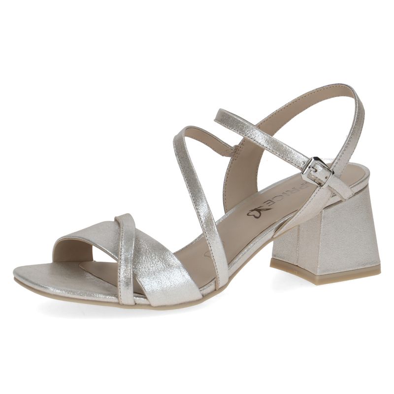 Sandali Donna in Pelle Beige Laminato, Tacco Medio 6 cm, CAPRICE - 28300