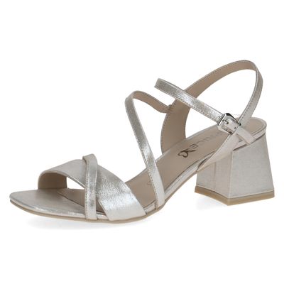 Sandali Donna in Pelle Beige Laminato, Tacco Medio 6 cm, CAPRICE - 28300