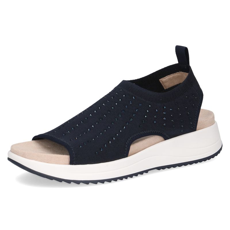 Sandali Donna in Tessuto Elasticizzato Blu con Strass, Plantare Estraibile, CAPRICE - 28706