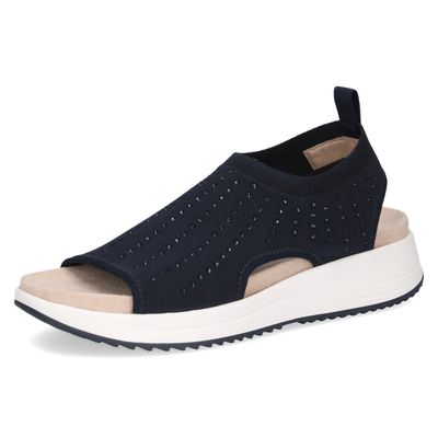 Sandali Donna in Tessuto Elasticizzato Blu con Strass, Plantare Estraibile, CAPRICE - 28706