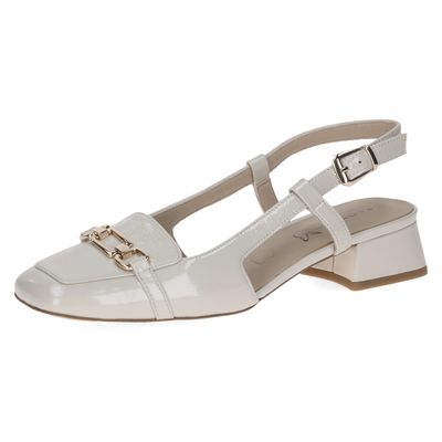 Decolletè Sling Back in Pelle Lucida Beige Panna, Tacco Basso 3 cm, CAPRICE - 29501