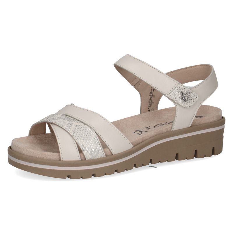 Sandali Donna in Pelle Beige, Pianta Larga, Plantare Estraibile, CAPRICE - 28713