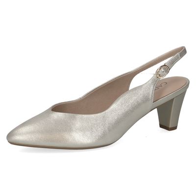Decolletè Sling Back in Pelle Beige Champagne, Tacco Medio 6 cm, CAPRICE - 29603