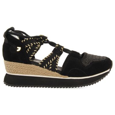 Sneakers Donna aperte Nere, Laccio alla Schiava, Zeppa Media, GIOSEPPO - 74272