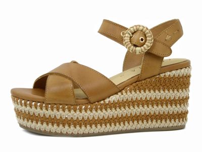 Sandali Donna in Pelle Marrone Beige, Zeppa Platform 8 cm con Plateau, CARMELA - 162238