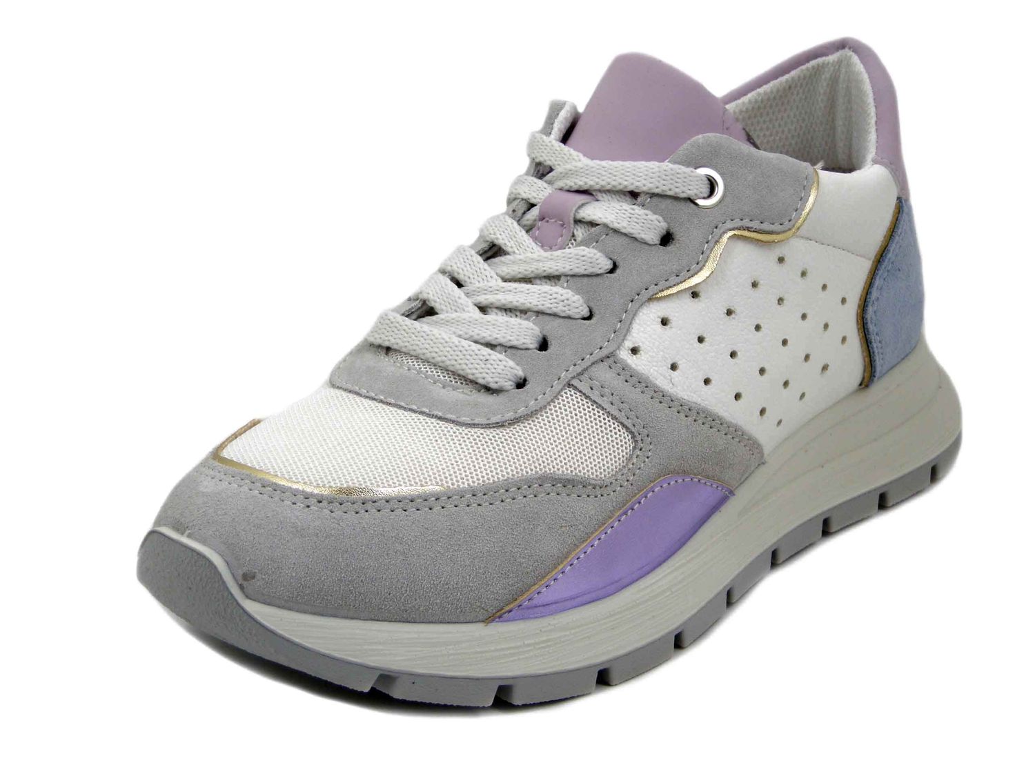 Sneakers Donna in Pelle Bianco e Multicolore, Zeppa Interna, Plantare Estraibile, IMAC - 756661