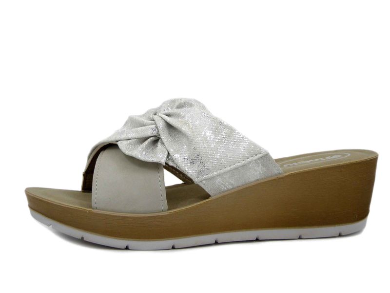 Ciabatte Donna in Eco Pelle Bianco con Fiocco, Zeppa Media 5 cm, INBLU - RN25