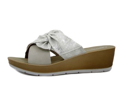 Ciabatte Donna in Eco Pelle Bianco con Fiocco, Zeppa Media 5 cm, INBLU - RN25