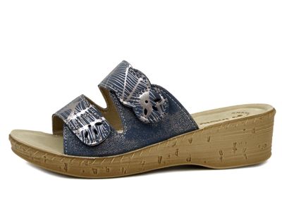 Ciabatte Donna in Eco Pelle Blu con Doppio Strap, Sottopiede Soft, Zeppa Bassa 4 cm, INBLU 2691