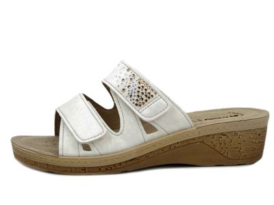 Ciabatte Donna in Eco Pelle Bianco con Doppio Strap, Sottopiede Soft Vera Pelle, Zeppa Bassa 4 cm,  INBLU - PV09