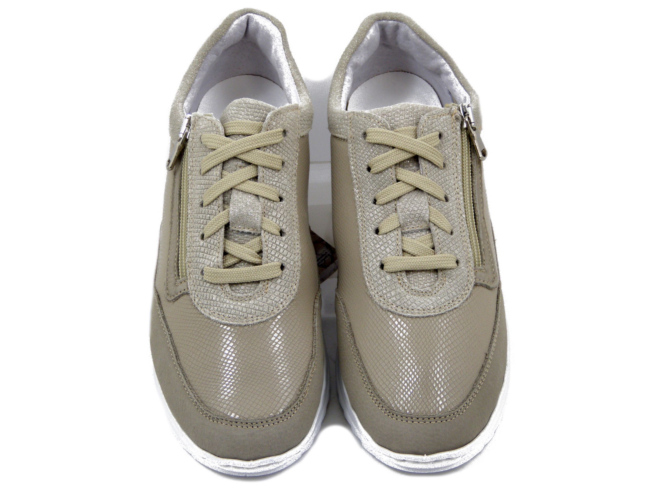 Sneakers Donna Elasticizzate in Pelle e Tessuto Beige con cerniera, Plantare Estraibile, STILEDIVITA - 9133