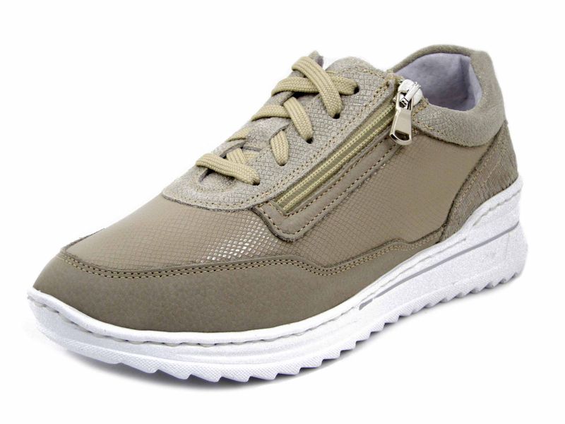 Sneakers Donna Elasticizzate in Pelle e Tessuto Beige con cerniera, Plantare Estraibile, STILEDIVITA - 9133