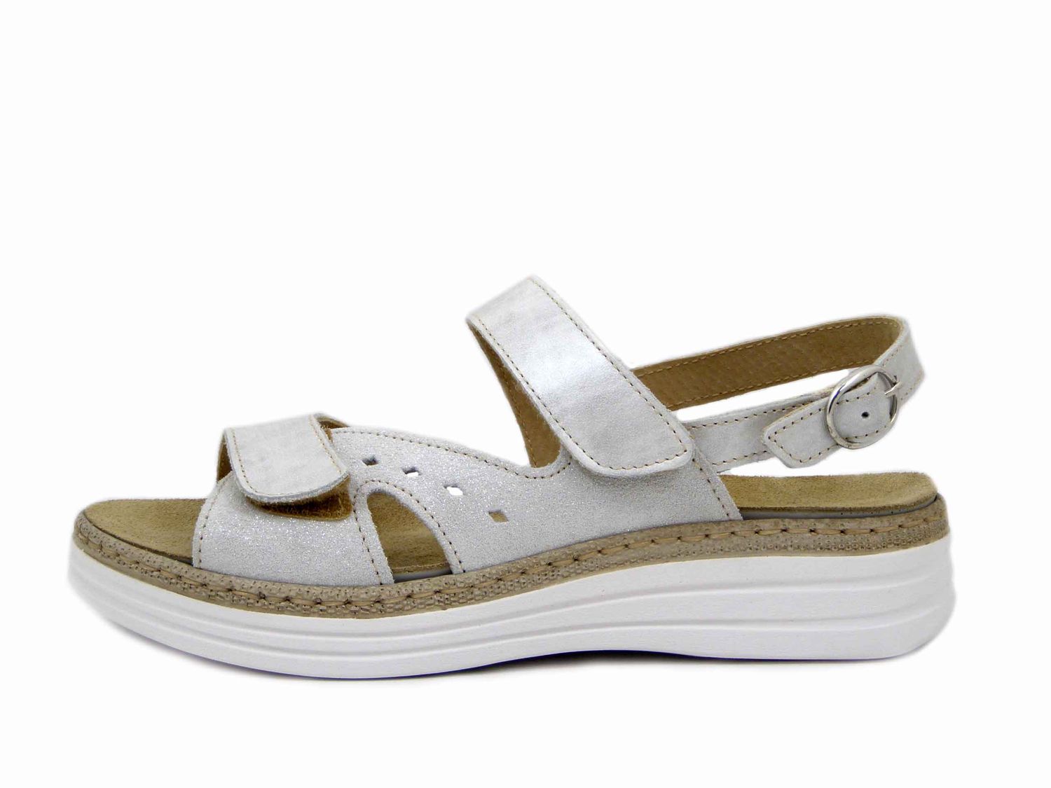 Sandali Donna Linea Ortopedica in Pelle Bianco, Doppio Strap, Plantare Estraibile, STILEDIVITA - 83101026