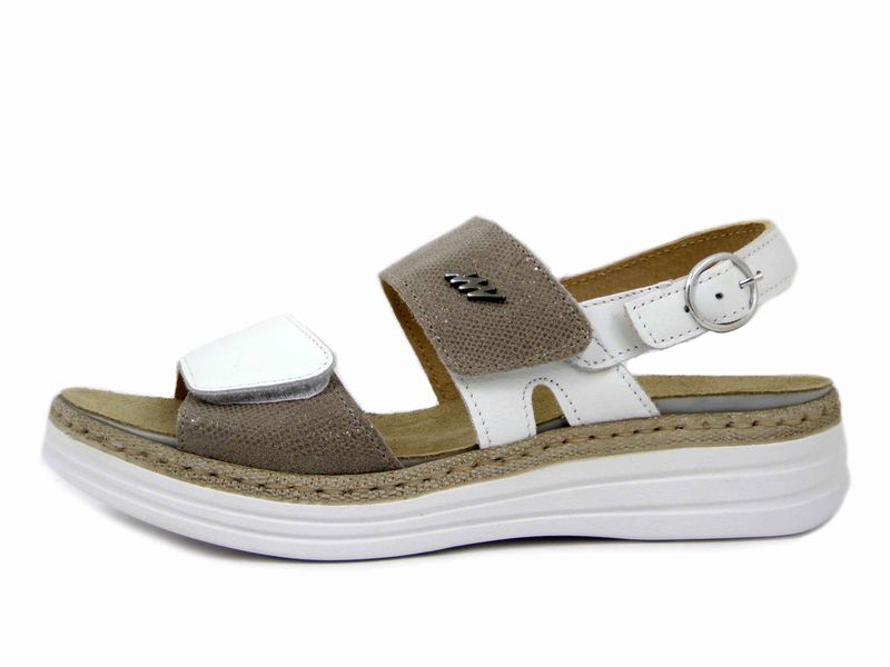 Sandali Donna Linea Ortopedica in Pelle Bianco e Beige, Doppio Strap, Plantare Estraibile, STILEDIVITA - 8665