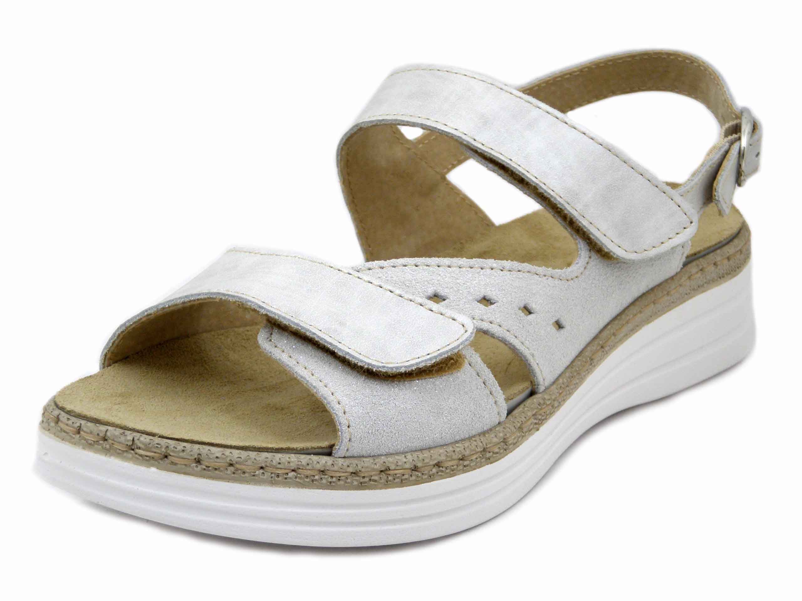 Sandali Donna Linea Ortopedica in Pelle Bianco, Doppio Strap, Plantare Estraibile, STILEDIVITA - 83101026