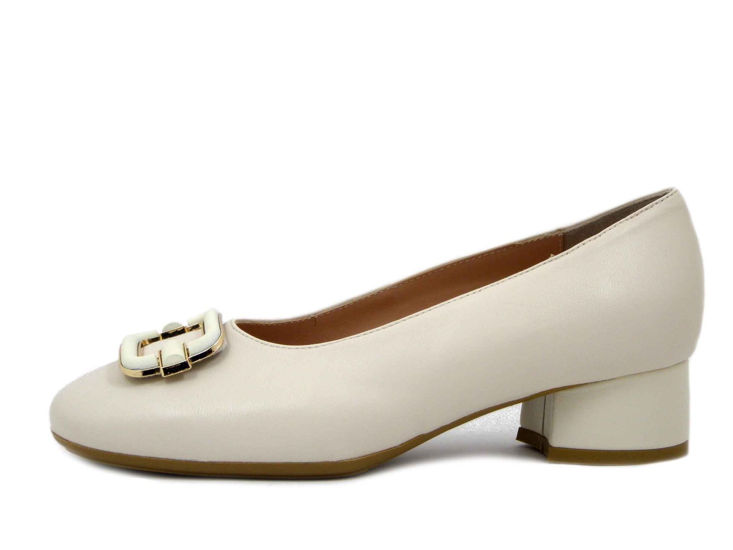 Decolleté in Pelle Beige Panna, Tacco Basso 3 cm, Osvaldo Pericoli - E5CR35