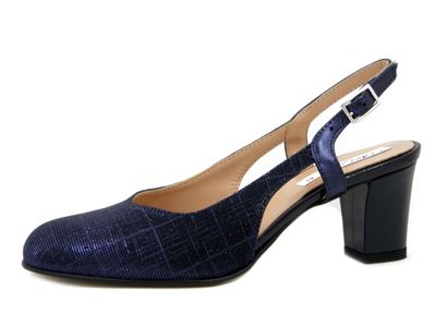 DecolletÃ© Sling Back in Pelle e Tessuto Glitter Blu, Tacco Medio 6 cm, Osvaldo Pericoli - E5R60