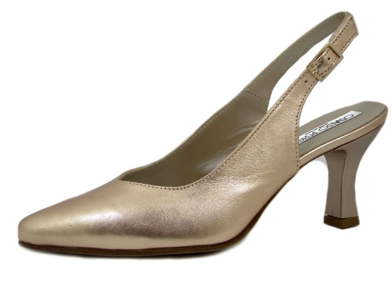 Decolleté Sling Back in Pelle Rosa Cipria, Tacco Medio 7 cm, Osvaldo Pericoli - E5P61
