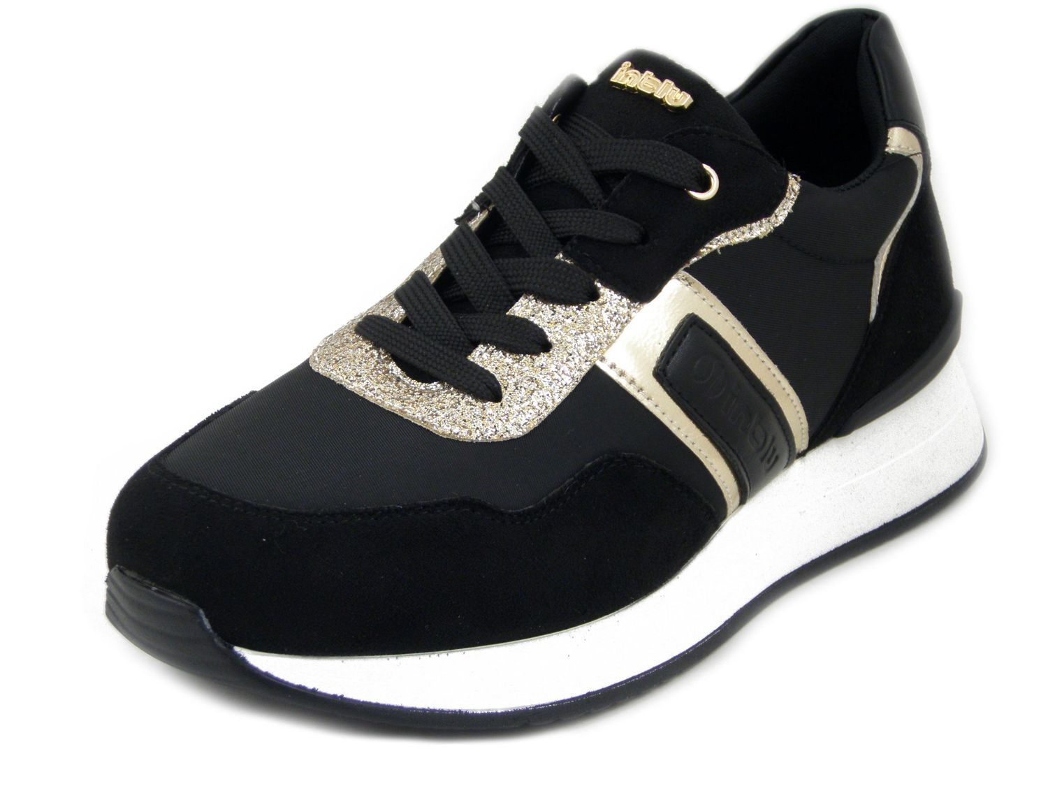 Sneakers Donna Nere e Oro in Tessuto, Plantare Memory Estraibile, INBLU - IN348