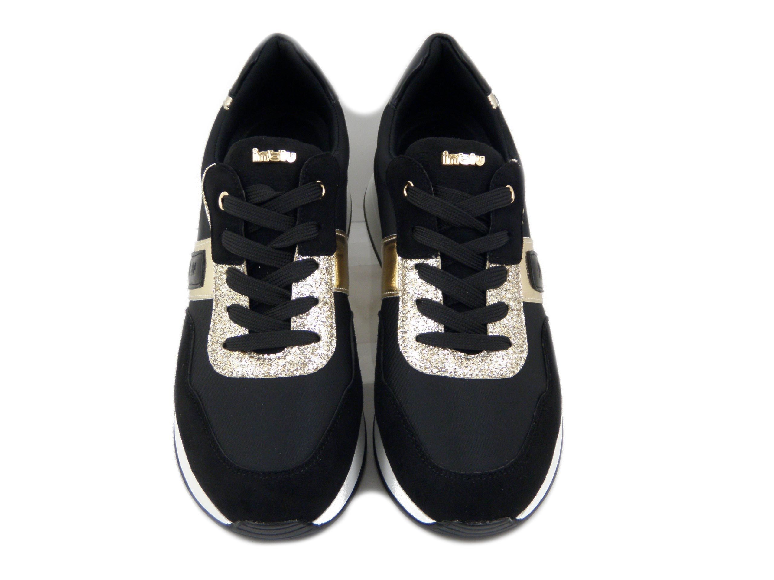 Sneakers Donna Nere e Oro in Tessuto, Plantare Memory Estraibile, INBLU - IN348