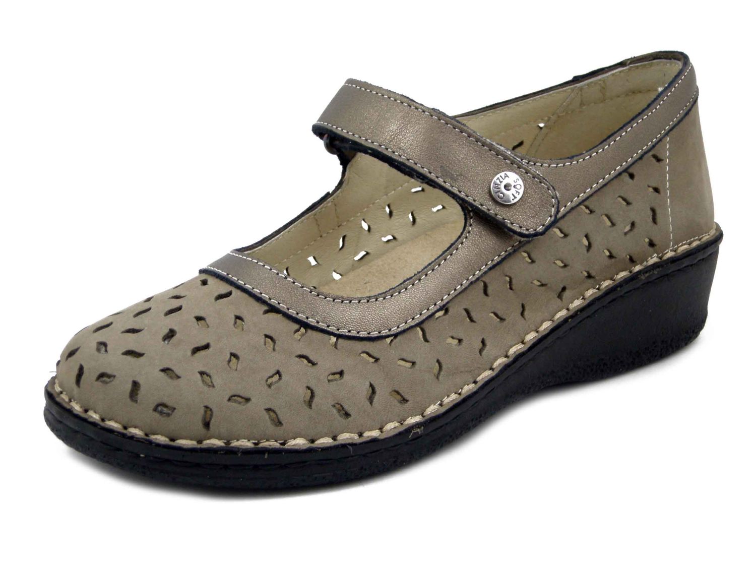 Scarpe Donna Ballerine con Strap in Pelle Beige, Linea Ortopedica, Pianta Larga e Plantare Estraibile, Zeppa Bassa, CINZIA SOFT - 2945E25