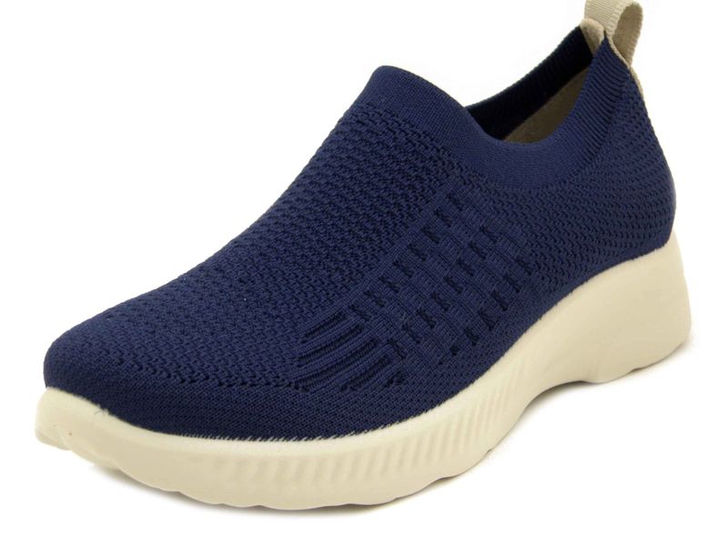 Sneakers Mocassini in Tessuto Semi Elasticizzato Blu, Plantare Estraibile in Memory Foam, Zeppa Bassa, FLYFLOT - 49013