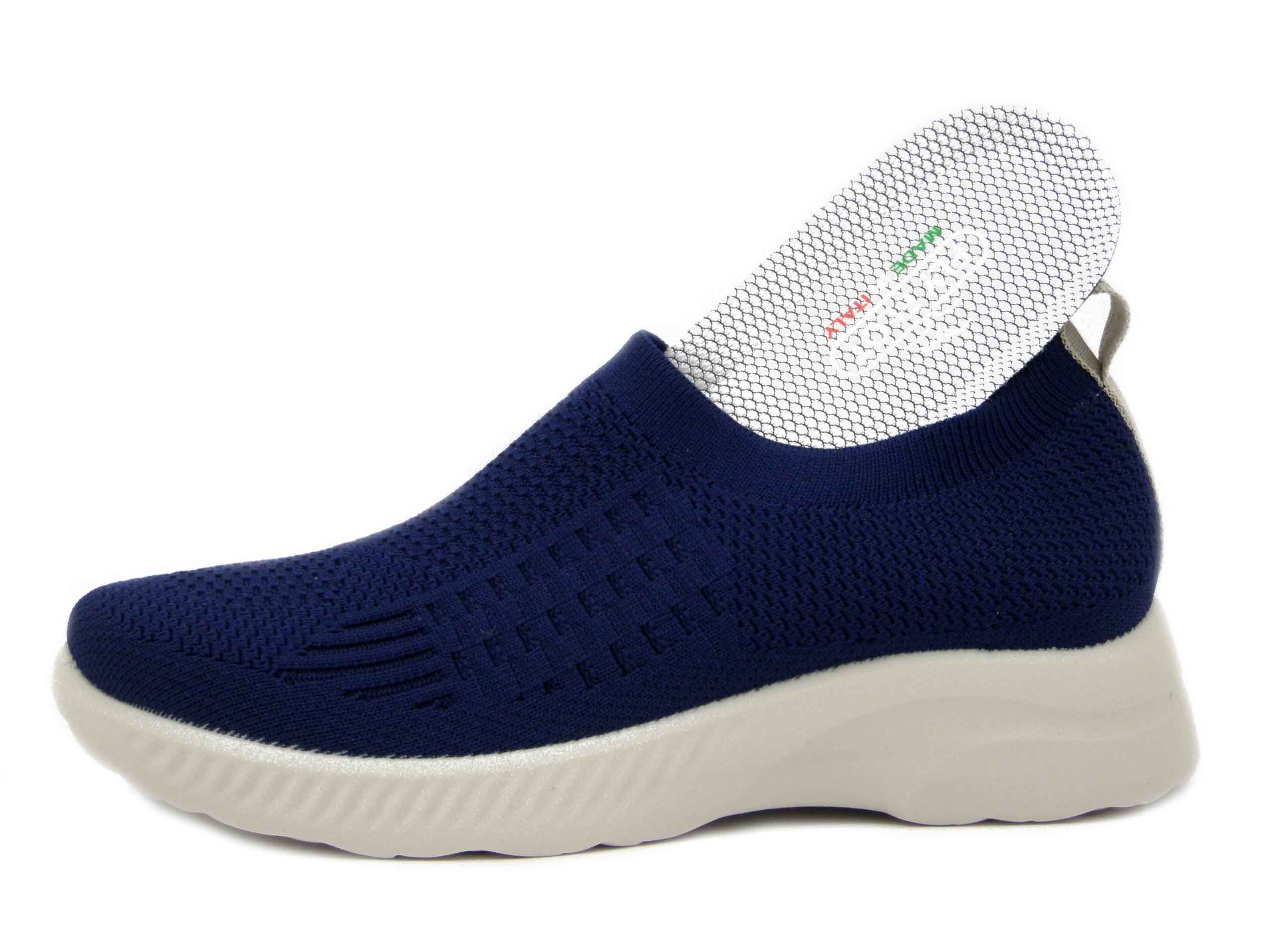 Sneakers Mocassini in Tessuto Semi Elasticizzato Blu, Plantare Estraibile in Memory Foam, Zeppa Bassa, FLYFLOT - 49013