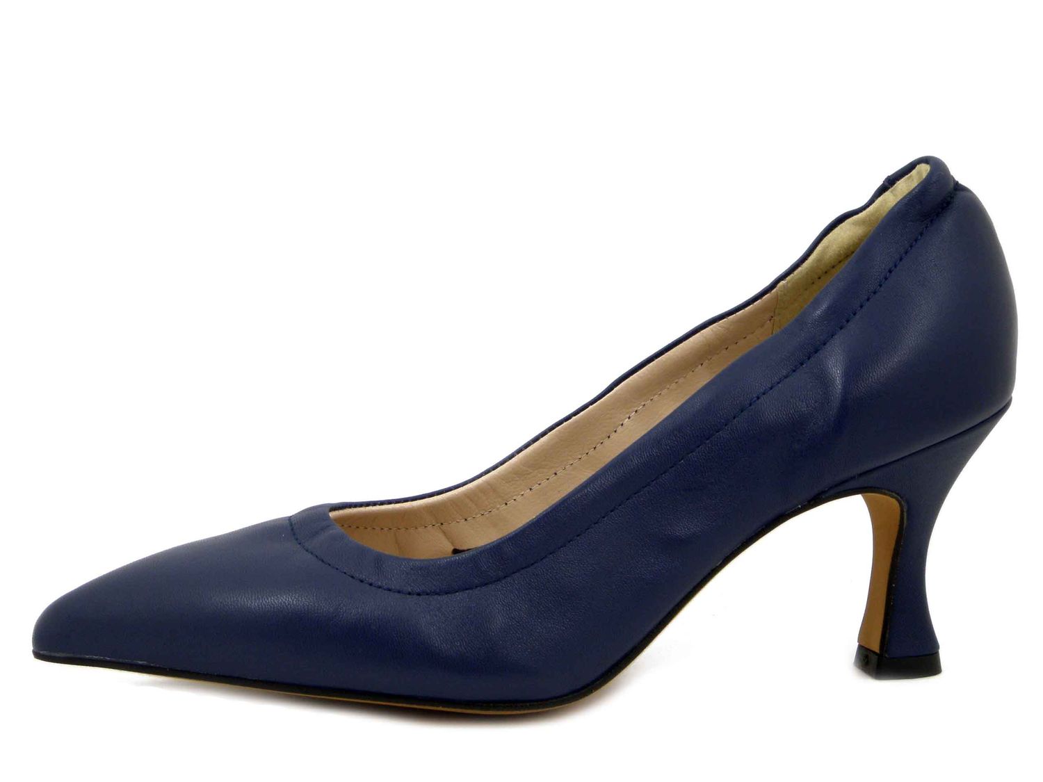 Scarpe Donna DecolletÃ© in Pelle Nappa Blu, Lavorazione Sacchetto, Tacco Medio 7 cm, Osvaldo Pericoli - 20135