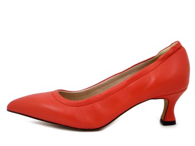 Scarpe Donna Decolleté in Pelle Nappa Rosso, Lavorazione Sacchetto, Tacco Medio 5 cm, Osvaldo Pericoli - 4502550