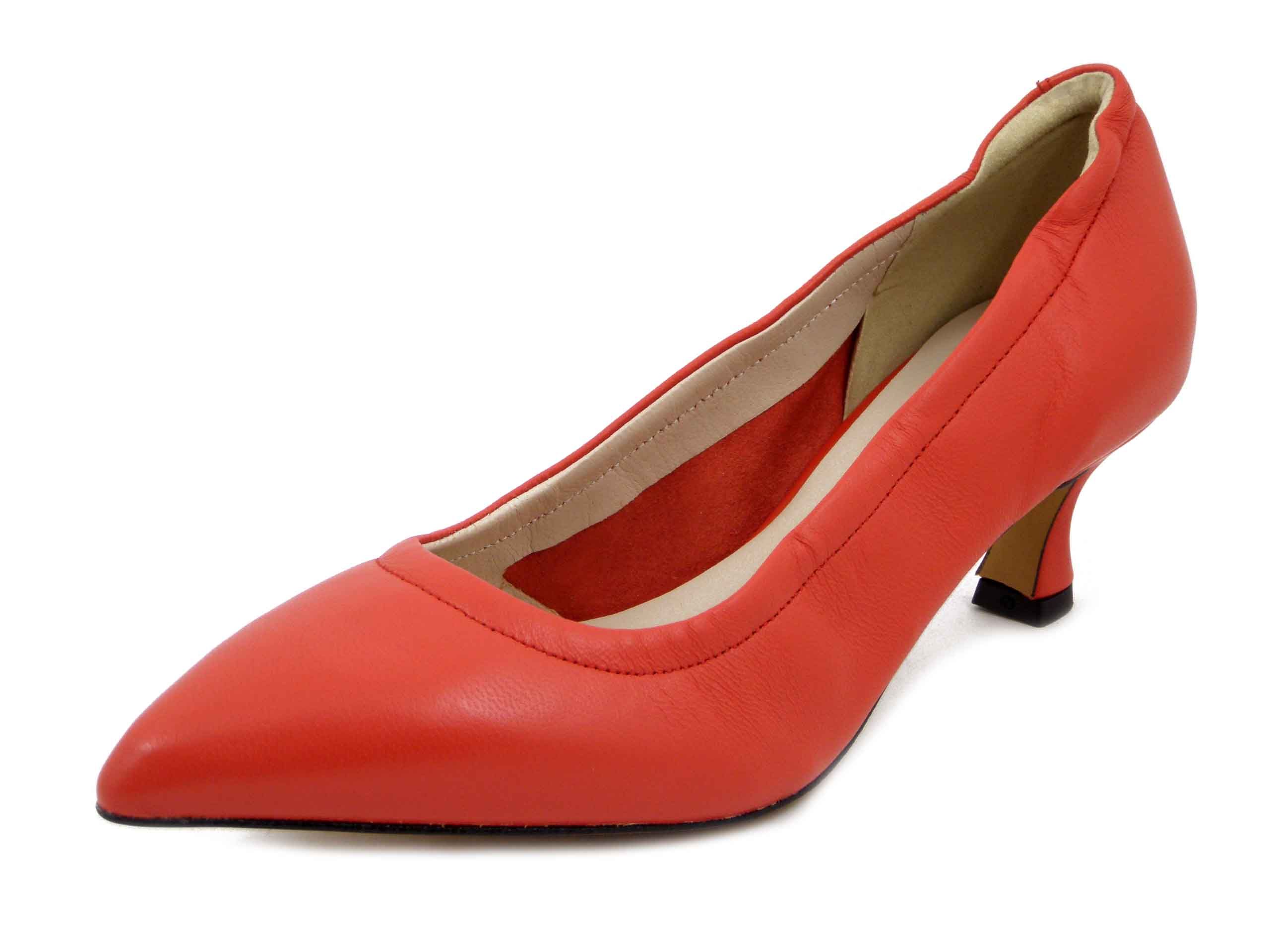 Scarpe Donna Decolleté in Pelle Nappa Rosso, Lavorazione Sacchetto, Tacco Medio 5 cm, Osvaldo Pericoli - 4502550