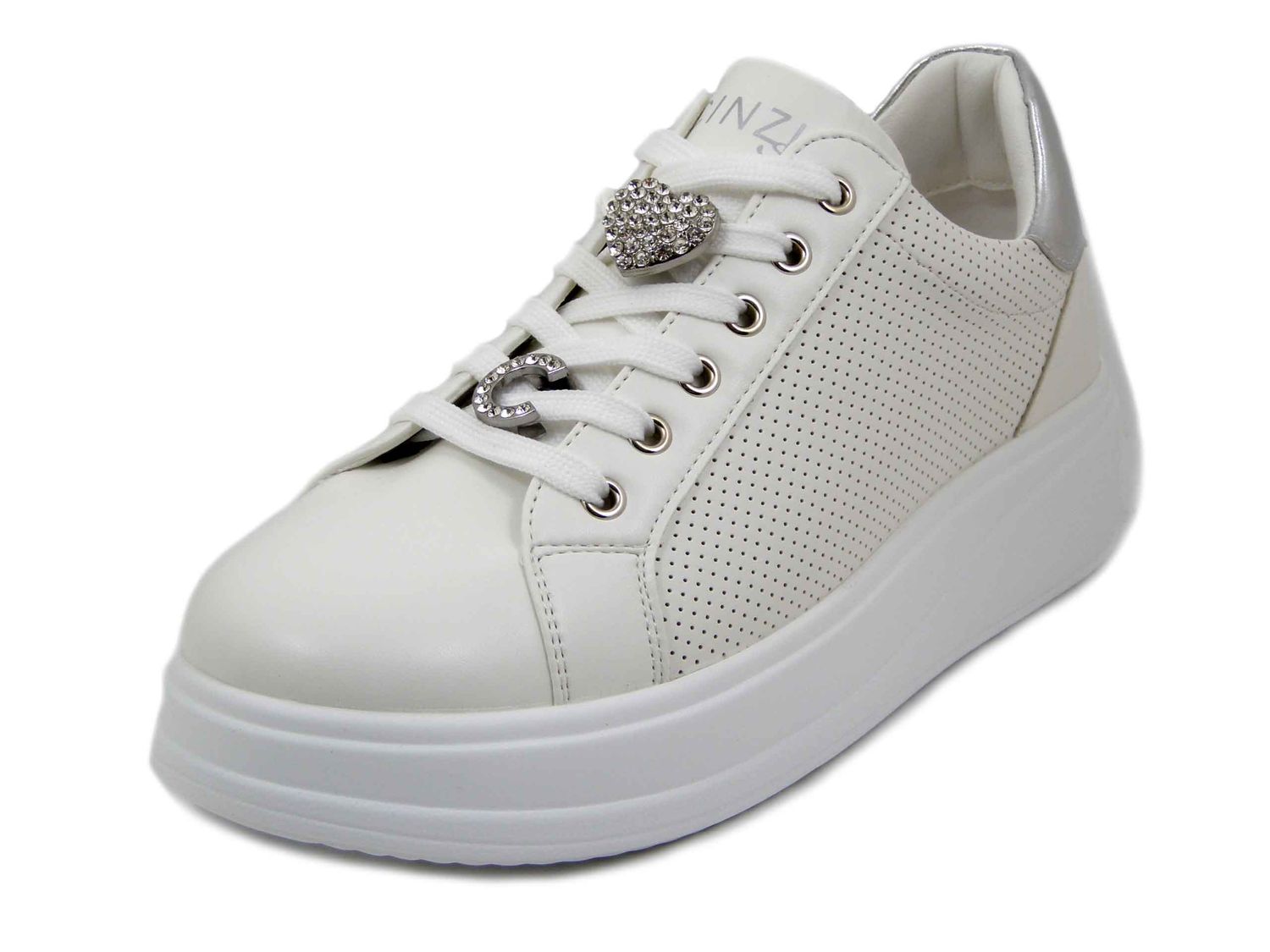 Sneakers Donna Bianche Gioiello, Plantare Estraibile, Zeppa Bassa 4 cm, CINZIA SOFT - 24101