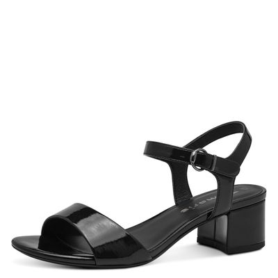 Sandali Donna Vegan in Vernice Nero, Tacco Basso 4 cm, Tamaris - 28249