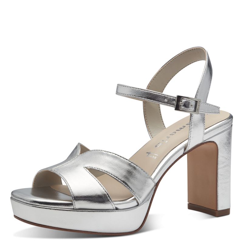 Sandali Donna Vegan Argento, Tacco Alto 9 cm e Plateau, Tamaris - 28349