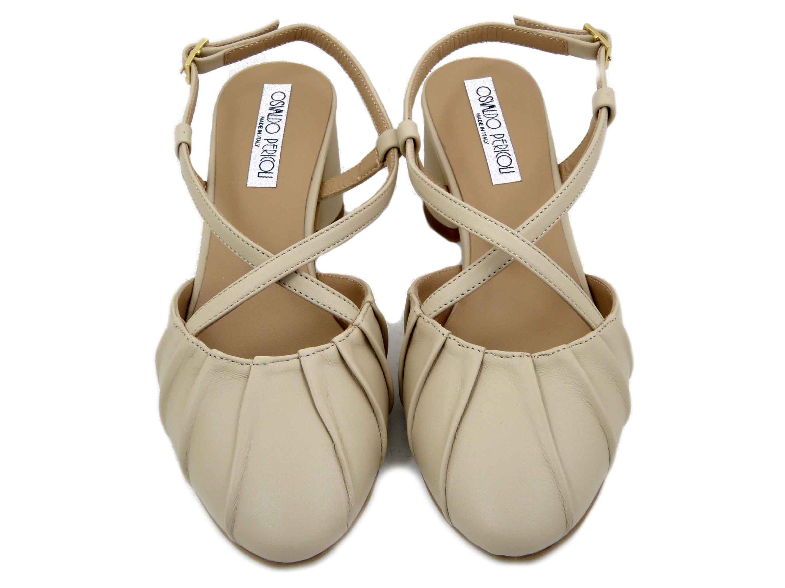 Scarpe Donna Decolleté Aperte in Pelle Beige, Tacco Medio 5 cm, Osvaldo Pericoli - CAS58