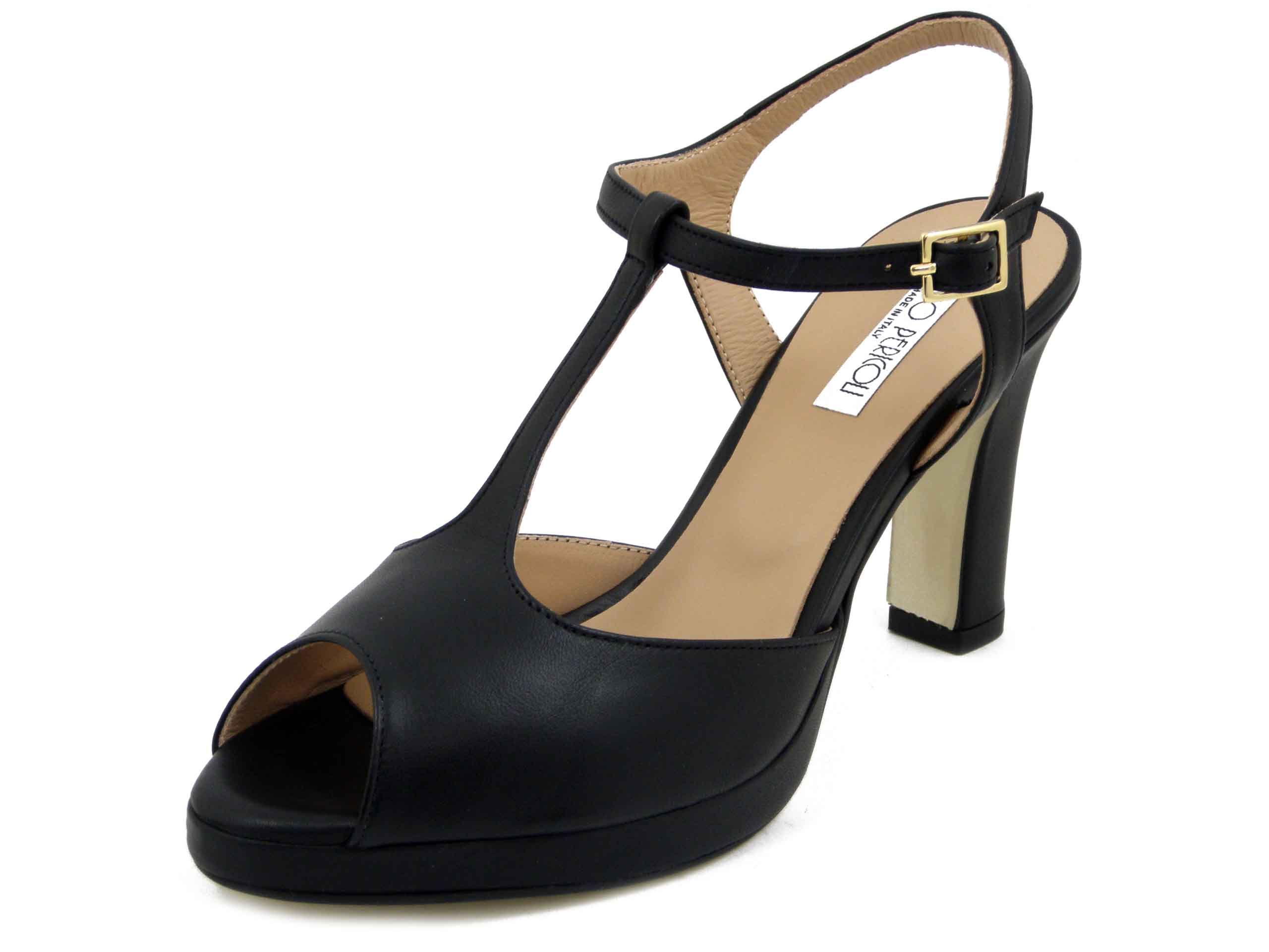Sandali Donna Open Toe in Pelle Nappa Nero, Tacco Alto 9 cm e Plateau, Osvaldo Pericoli - 2831NE