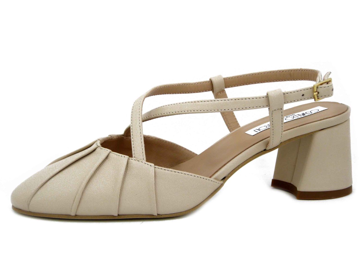 Scarpe Donna DecolletÃ© Aperte in Pelle Beige, Tacco Medio 5 cm, Osvaldo Pericoli - CAS58