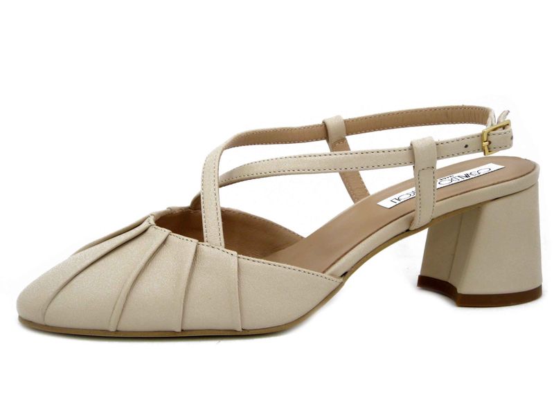 Scarpe Donna Decolleté Aperte in Pelle Beige, Tacco Medio 5 cm, Osvaldo Pericoli - CAS58