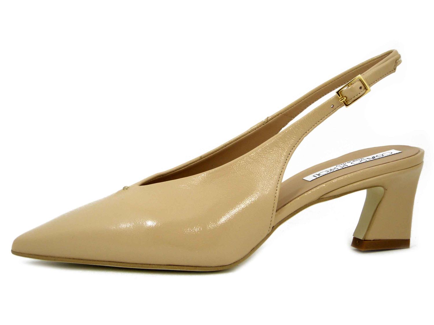 DecolletÃ© Sling Back in Pelle Lucida Beige, Tacco Medio 5 cm, Osvaldo Pericoli - 5526