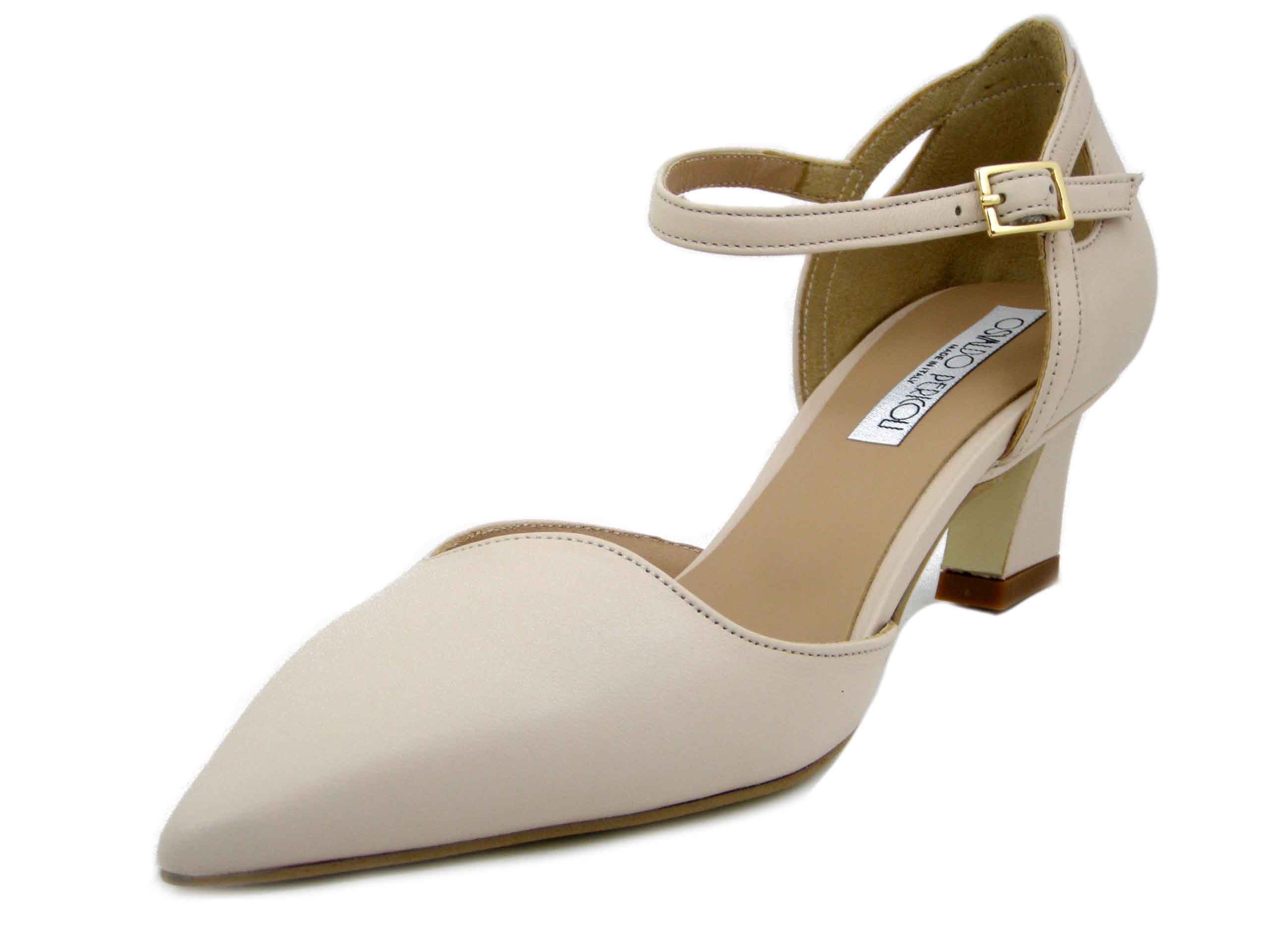 Decolleté aperta in Pelle Rosa Cipria, Tacco Medio 5 cm, Osvaldo Pericoli - 5523