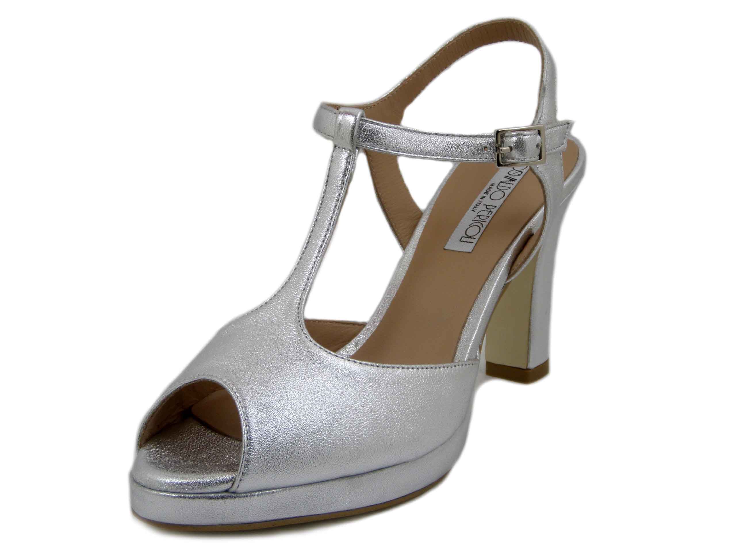 Sandali Donna Open Toe in Pelle Argento, Tacco Alto 9 cm e Plateau, Osvaldo Pericoli - 2831AR
