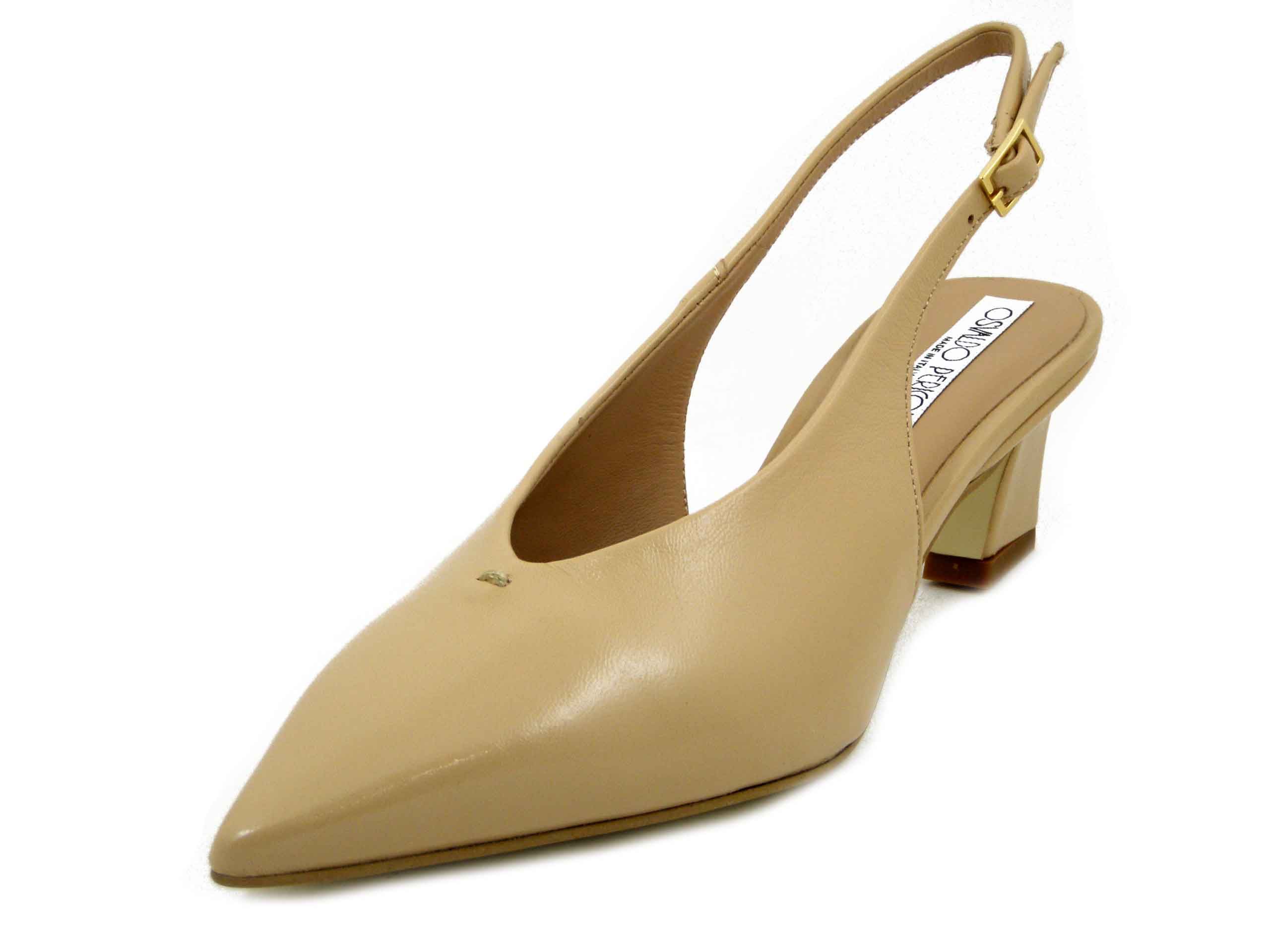 Decolleté Sling Back in Pelle Lucida Beige, Tacco Medio 5 cm, Osvaldo Pericoli - 5526