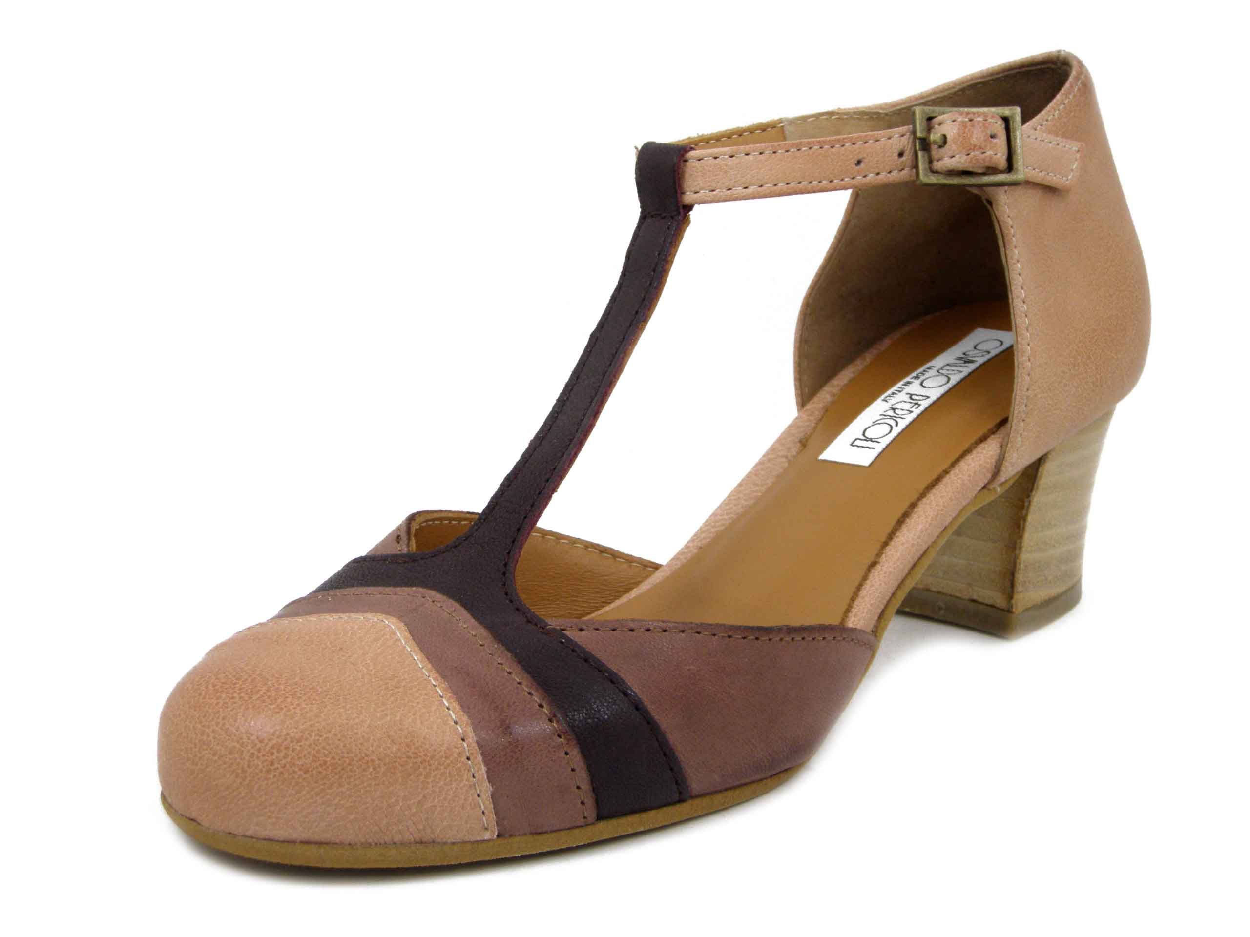 Decolleté Aperte con Cinturino in Pelle Rosa Antico e Viola, Tacco Medio 5 cm, Osvaldo Pericoli - 703E25