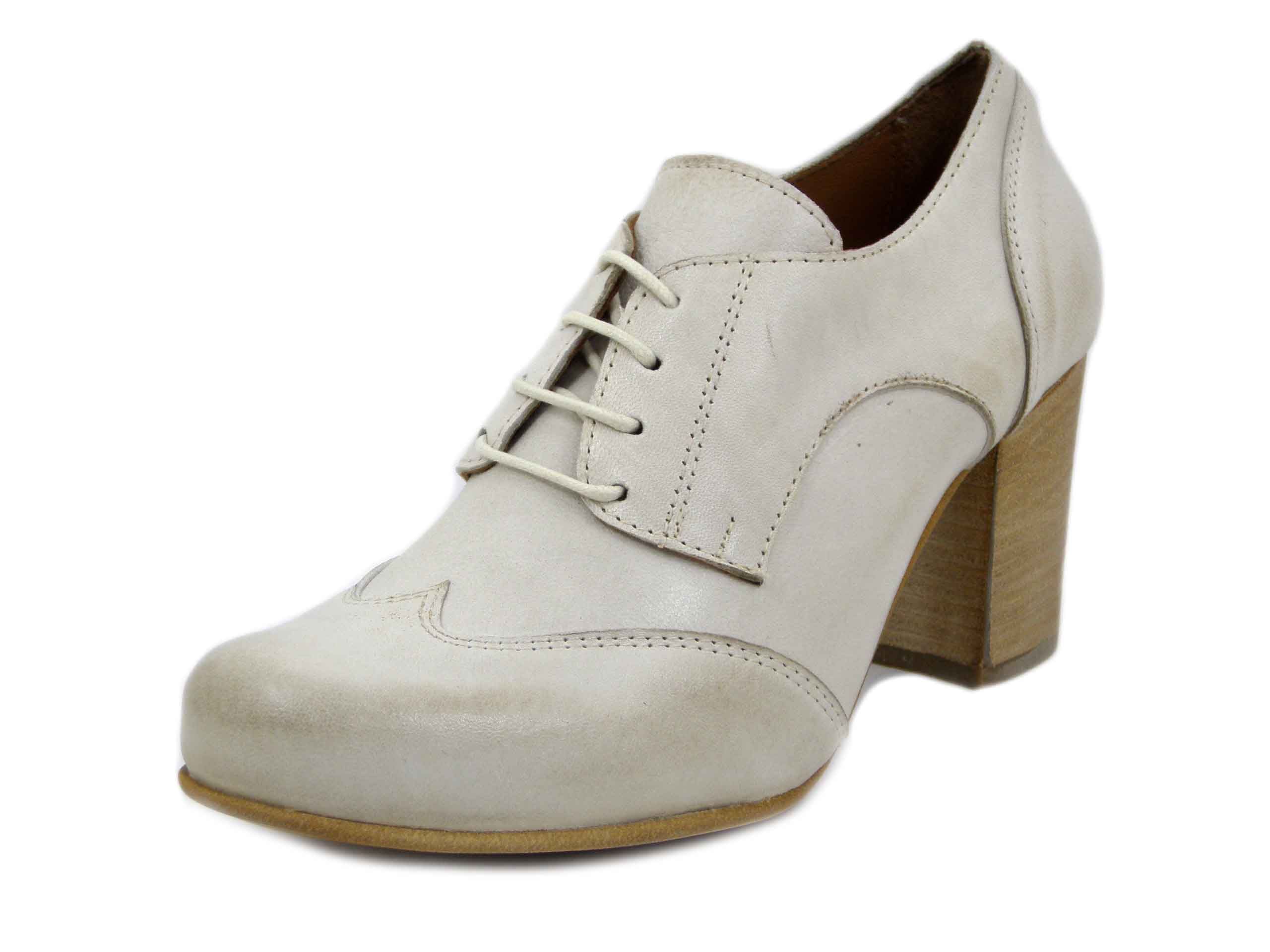 Francesine Donna Scarpe Stringate in Pelle Beige, Tacco Medio 7 cm, Osvaldo Pericoli - FR75