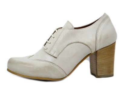 Francesine Donna Scarpe Stringate in Pelle Beige, Tacco Medio 7 cm, Osvaldo Pericoli - FR75