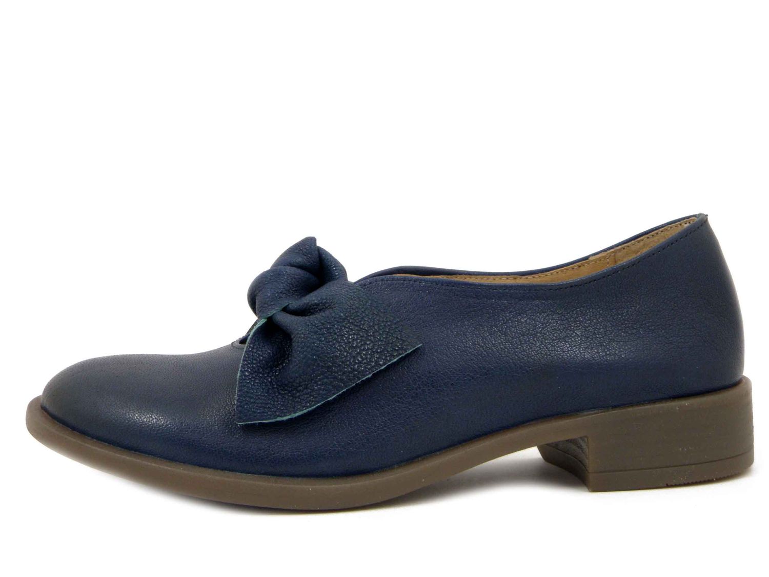 Ballerine Donna in Pelle Blu con Fiocco, Tacco Basso, Osvaldo Pericoli - LONDRA53