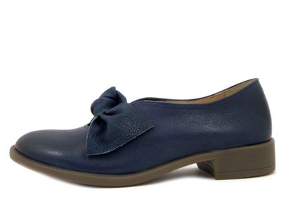 Ballerine Donna in Pelle Blu con Fiocco, Tacco Basso, Osvaldo Pericoli - LONDRA53
