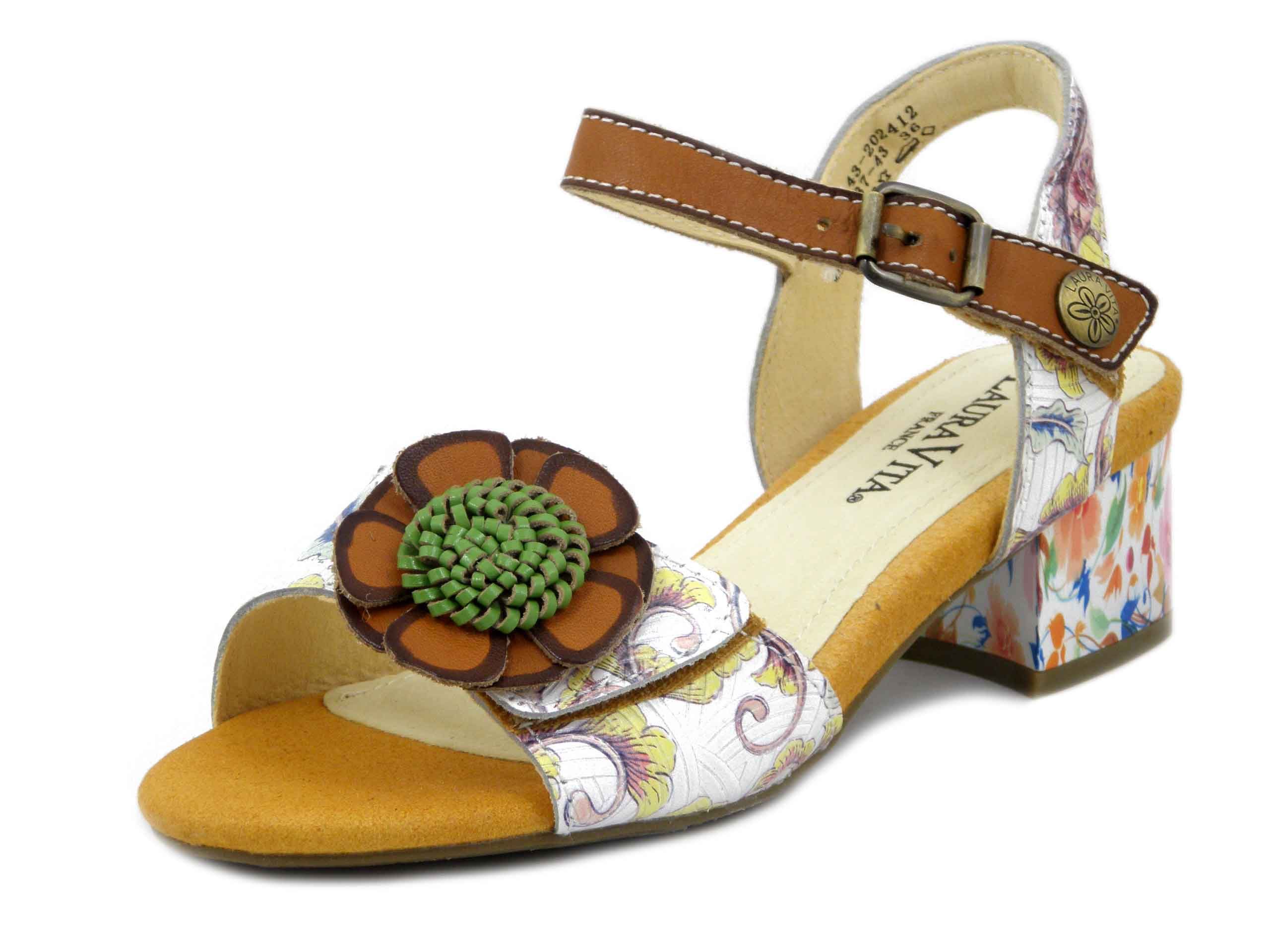 Sandalo Donna Multicolore fantasia Floreale con Strap, Tacco Basso 5 cm, LAURA VITA - HUCBIO43