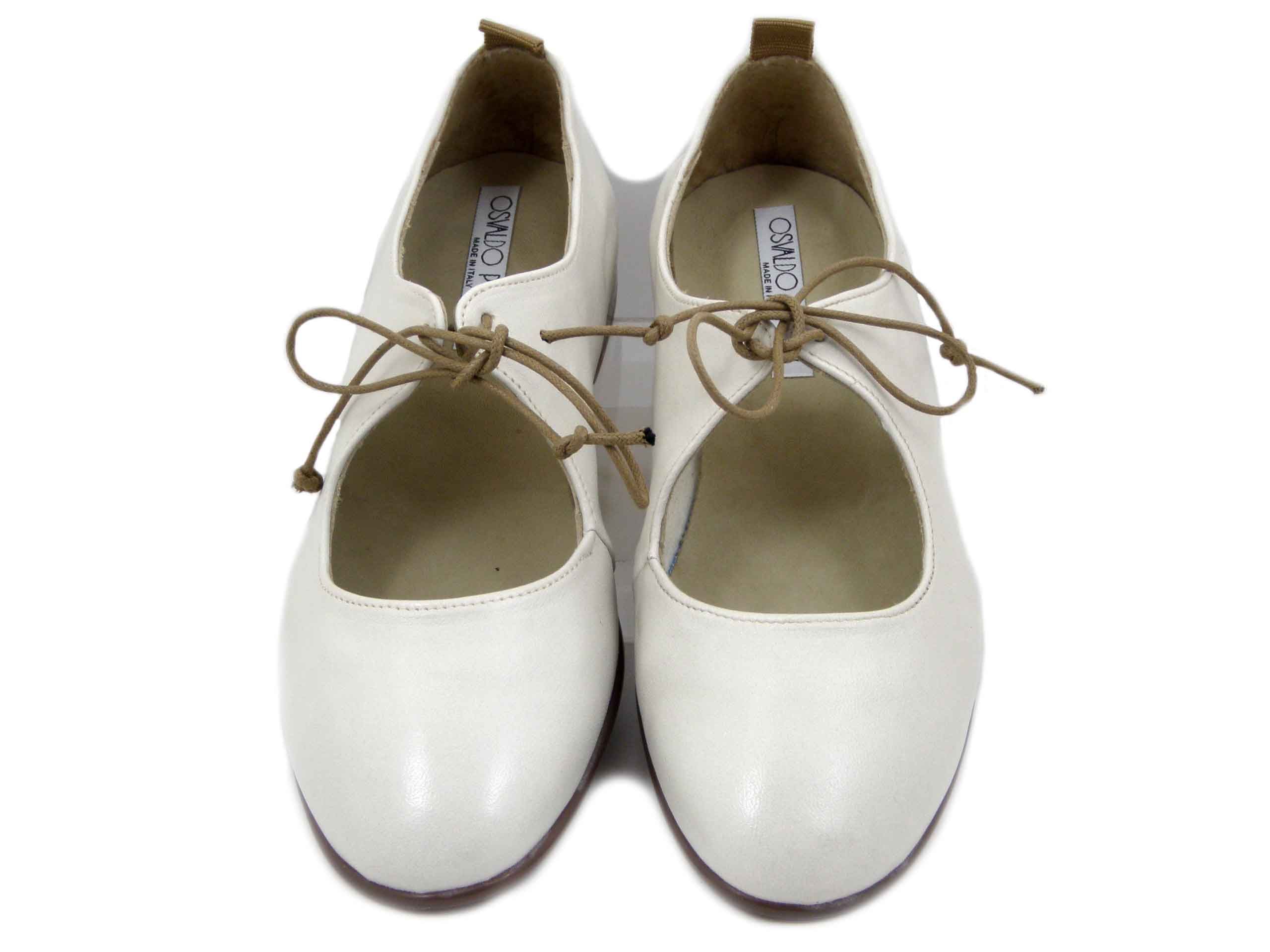 Ballerine Donna in Pelle Bianco Panna, Tacco Basso, Osvaldo Pericoli - BRISTOL58
