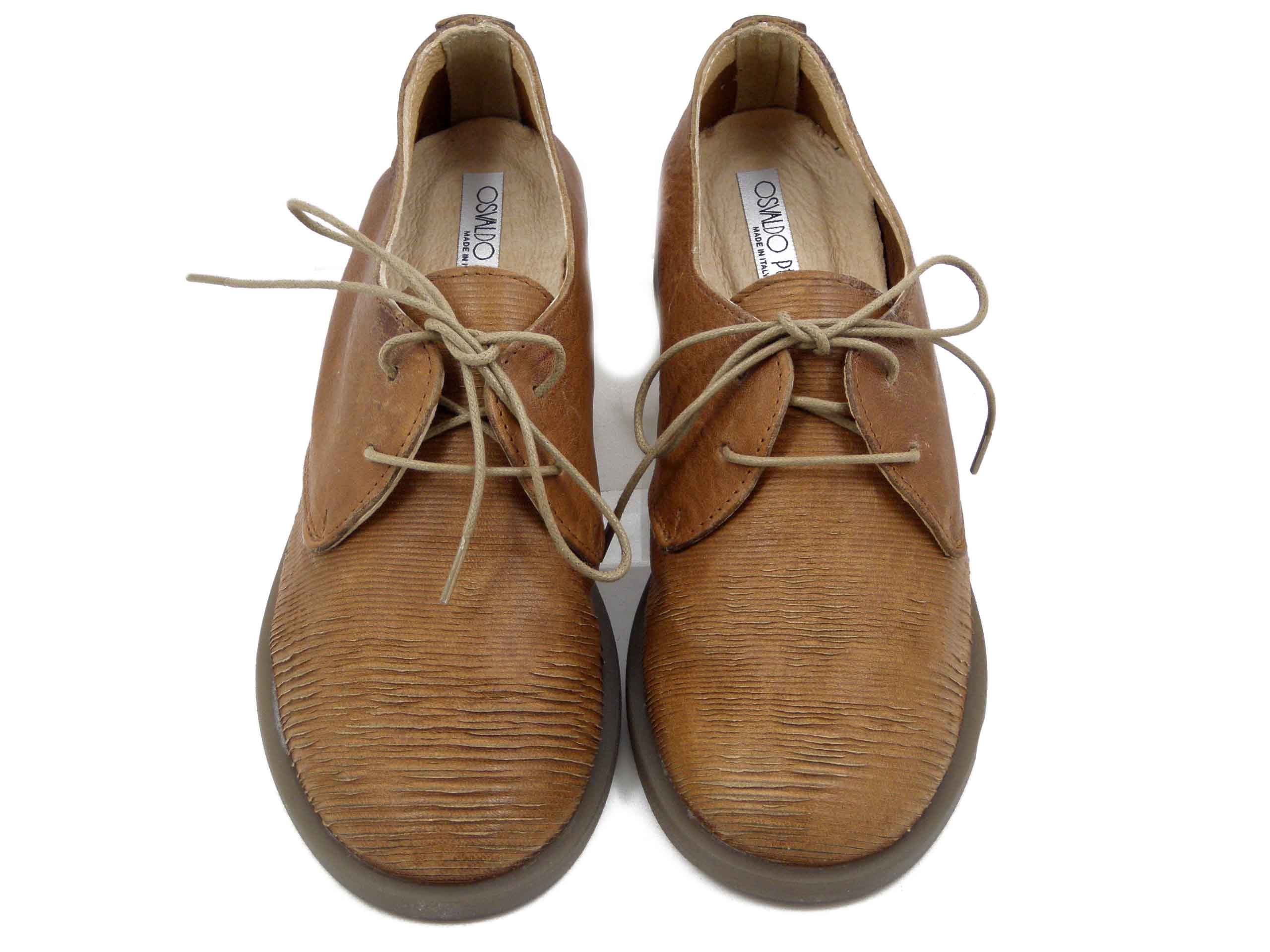 Scarpe Donna Stringate Derby in Pelle Marrone Cuoio, Tacco Basso, Osvaldo Pericoli - LONDRA57